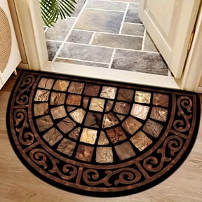 Half Circle Door Mat Outdoor, Front Door Rug Indoor Outside Entrance, Absorbent Heavy Duty Doormat Non Slip Backing, Half Round Rug for Entryway