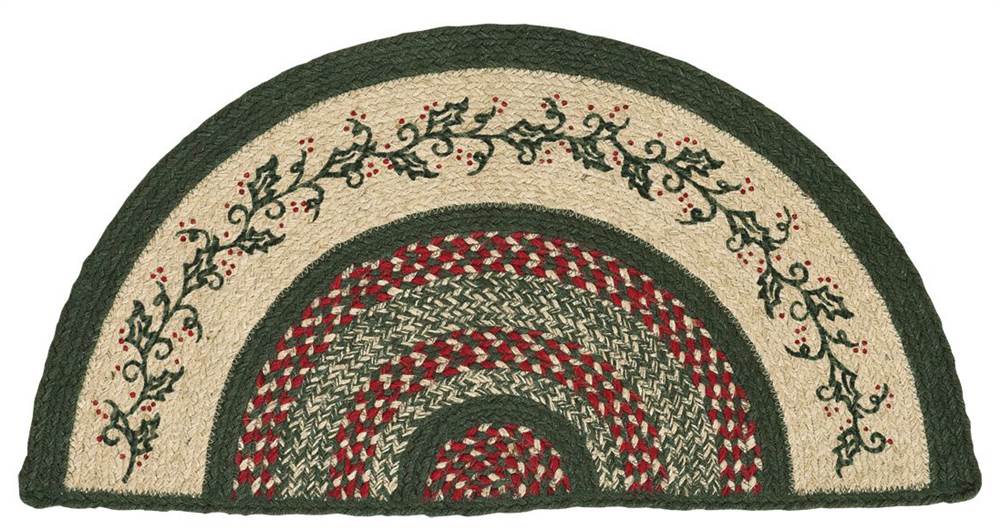 Christmas Holiday Flooring Holly Berry Jute Red Stenciled Half Circle