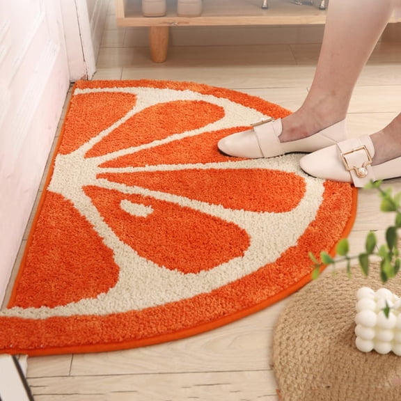 Half Circle Microfiber Bath Mat Yellow Lemon Cute Small Rugs Absorbent Anti-Skid Soft Shower Mat for Bathroom Bathtub (Orange, 24x16'') 1