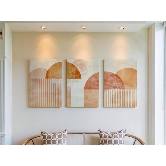 Half Circle Wall Art Print Set Of 3, Boho Geometric Warm Earth Tone Decor
