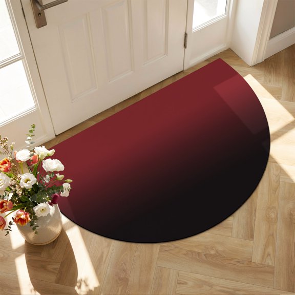 Half Circular Door Mat 16"x24", Black Red Ombre Absorbent Non Slip Welcome Mats for Front Door, Modern Abstract Art Gradient Diatomaceous Entryway Rug for Bathroom Kitchen Apartment Entrance