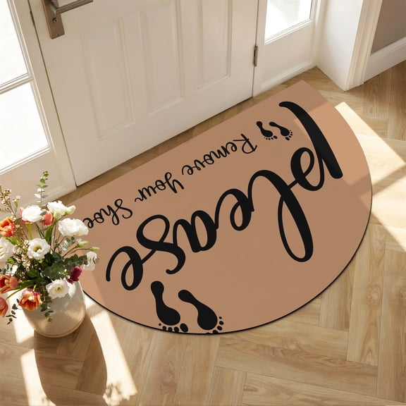 Half Circular Door Mat 16"x24",Footprint Absorbent Non Slip Welcome Mats for Front Door,Vintage Brown Black Please Remove Your Shoes Diatomaceous Entryway Rug for Bathroom Kitchen Apartment Entrance