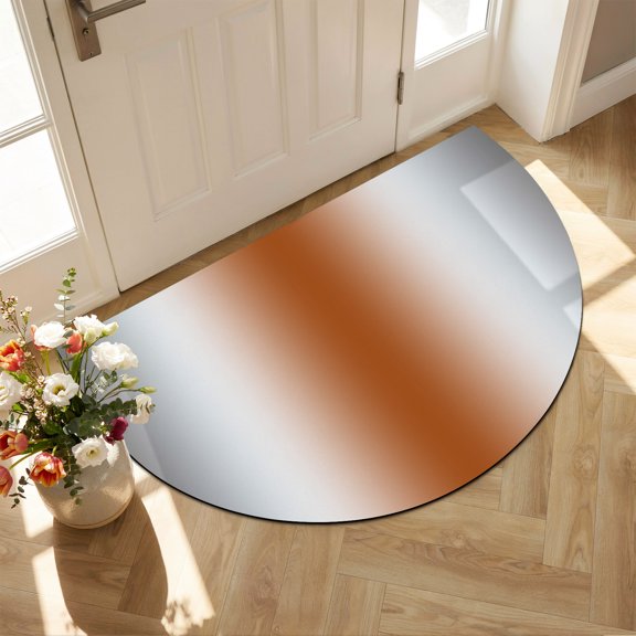 Half Circular Door Mat 16"x24", Gray Orange Absorbent Non Slip Welcome Mats for Front Door, Modern Gradient Geometric Diatomaceous Entryway Rug for Bathroom Kitchen Apartment Entrance