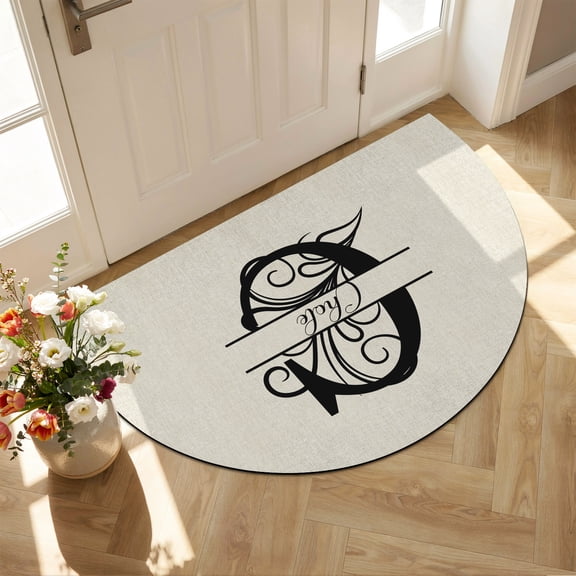 Half Circular Door Mat 16"x24", Letter C Absorbent Non Slip Welcome Mats for Front Door, Monogram Words Diatomaceous Entryway Rug for Bathroom Kitchen Apartment Entrance