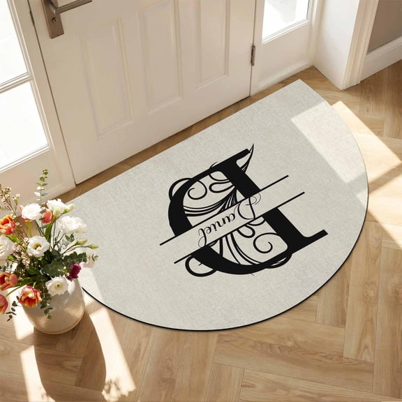 Half Circular Door Mat 16"x24", Letter D Absorbent Non Slip Welcome Mats for Front Door, Monogram Words Diatomaceous Entryway Rug for Bathroom Kitchen Apartment Entrance
