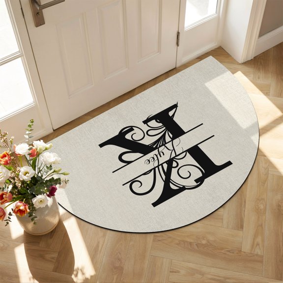 Half Circular Door Mat 16"x24", Letter K Absorbent Non Slip Welcome Mats for Front Door, Monogram Words Diatomaceous Entryway Rug for Bathroom Kitchen Apartment Entrance