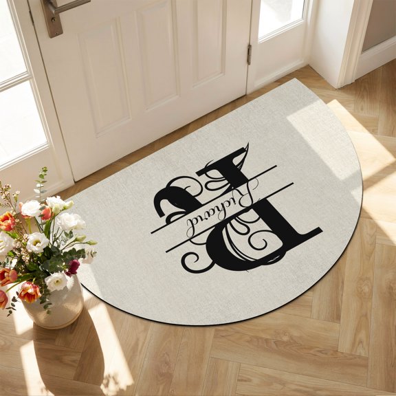 Half Circular Door Mat 16"x24", Letter R Absorbent Non Slip Welcome Mats for Front Door, Monogram Words Diatomaceous Entryway Rug for Bathroom Kitchen Apartment Entrance