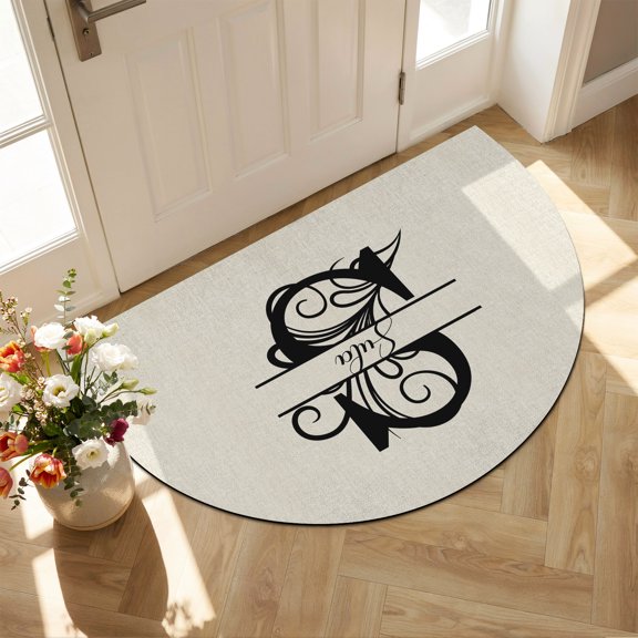 Half Circular Door Mat 16"x24", Letter S Absorbent Non Slip Welcome Mats for Front Door, Monogram Words Diatomaceous Entryway Rug for Bathroom Kitchen Apartment Entrance
