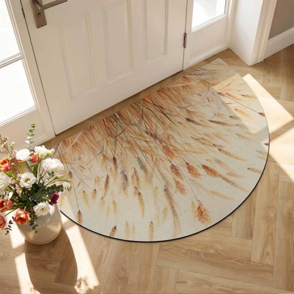 Half Circular Door Mat 16"x24", Wild Plant Absorbent Non Slip Welcome Mats for Front Door, Vintage Botanical Leaves Yellow Diatomaceous Entryway Rug for Bathroom Kitchen Apartment Entrance