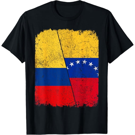 Half Colombian Half Venezuelan Flag Heritage Pride Roots T-ShirtMen and women can wear, black T-shirts, gifts. Age: M,L,XL 2XL, 3XL, 561XL