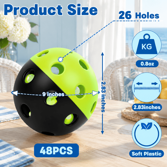 Half Color Green/Black 48 Pack Practice Baseballs, Lightweight Hollow Flight Balls