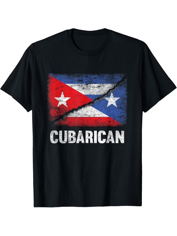 Half Cuban Half Puerto Rican Flag Cuba Puerto Rico Cubarican T-Shirt men and women can wear, black, white, gifts