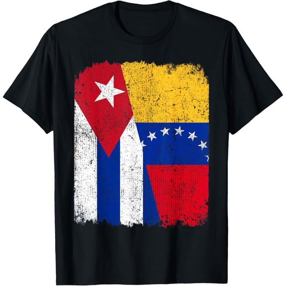 Half Cuban Half Venezuelan Flag Heritage Pride Roots T-ShirtMen and women can wear, black T-shirts, gifts. Age: M,L，XL 2XL, 3XL, 563XL