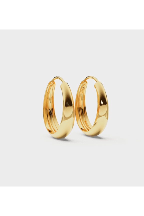 Half Cut Hoop Earrings for Women in 925 Sterling Silver with 18K Gold Vermeil, 20mm Round Polished Hoops, Bold Yet Lightweight Gold Plated Earrings