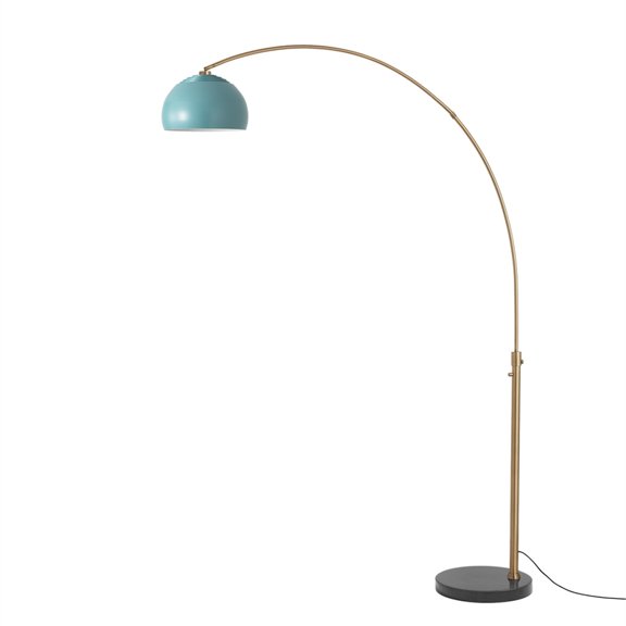 Half Dome 92"H 1-Light Arc Lamp Pool Blue Shade Black Marble Base Dimmable