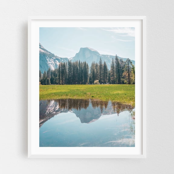 Half Dome Reflection - Yosemite Valley California Photography Mountain Nature Landscape Scenic Wilderness Forest Lake White Framed Wall Art Print 6 x 8 inches