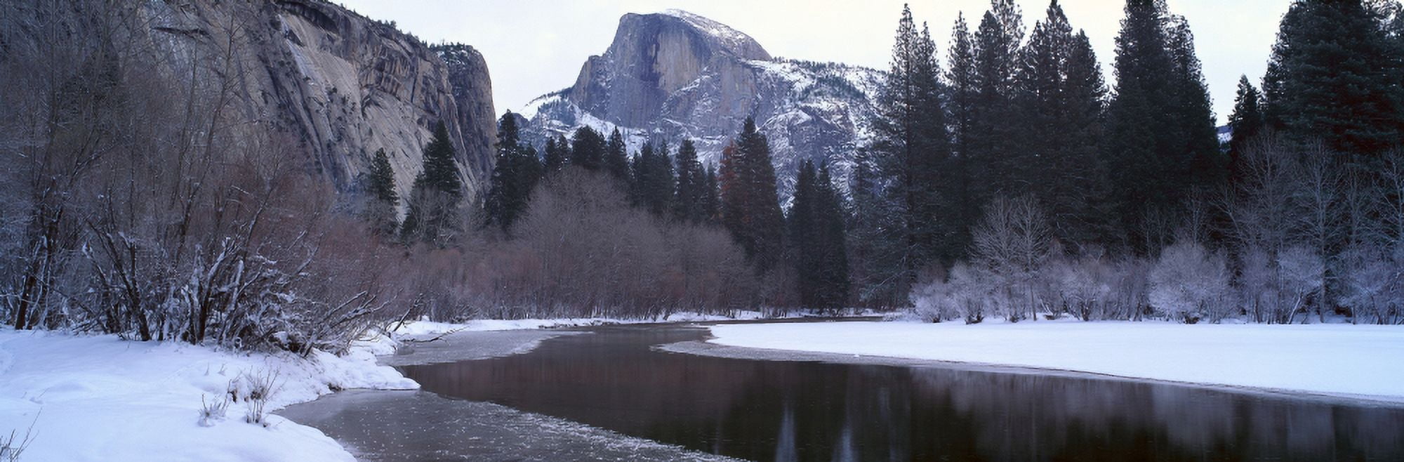 Half Dome and Merced River In Winter Yosemite National Park California Canvas Art - Panoramic Images (27 x 9)