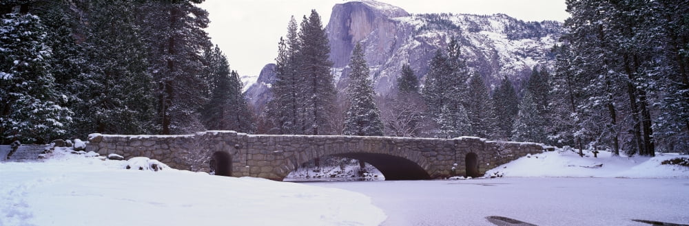 Half Dome and Merced River In Winter Yosemite National Park California Canvas Art - Panoramic Images (36 x 12)
