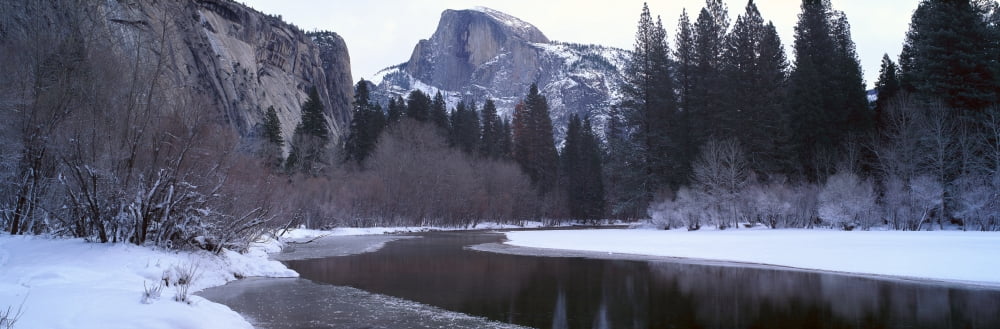 Half Dome and Merced River In Winter Yosemite National Park California Canvas Art - Panoramic Images (36 x 12)