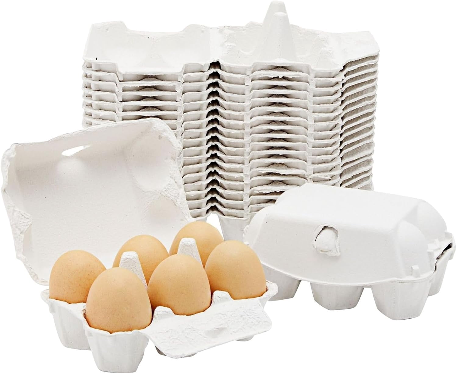 Half Dozen Egg Cartons - Pack of 20 Reusable Compressed Pulp Egg Cartons for Crafts & Markets - White, Half Dozen