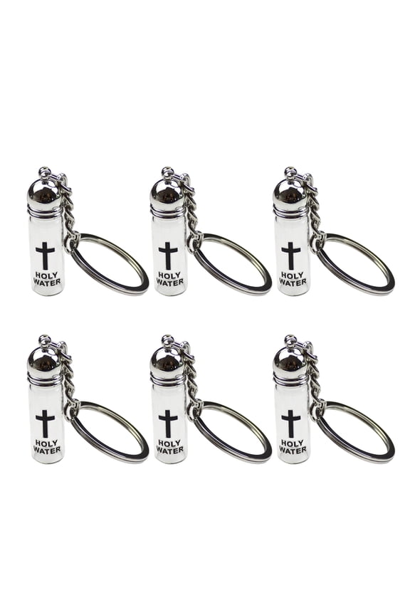 Half Dozen Transparency Crucifix Keychain Religious Ornament Metal Clasp Holy Water Vial For Car Accessories