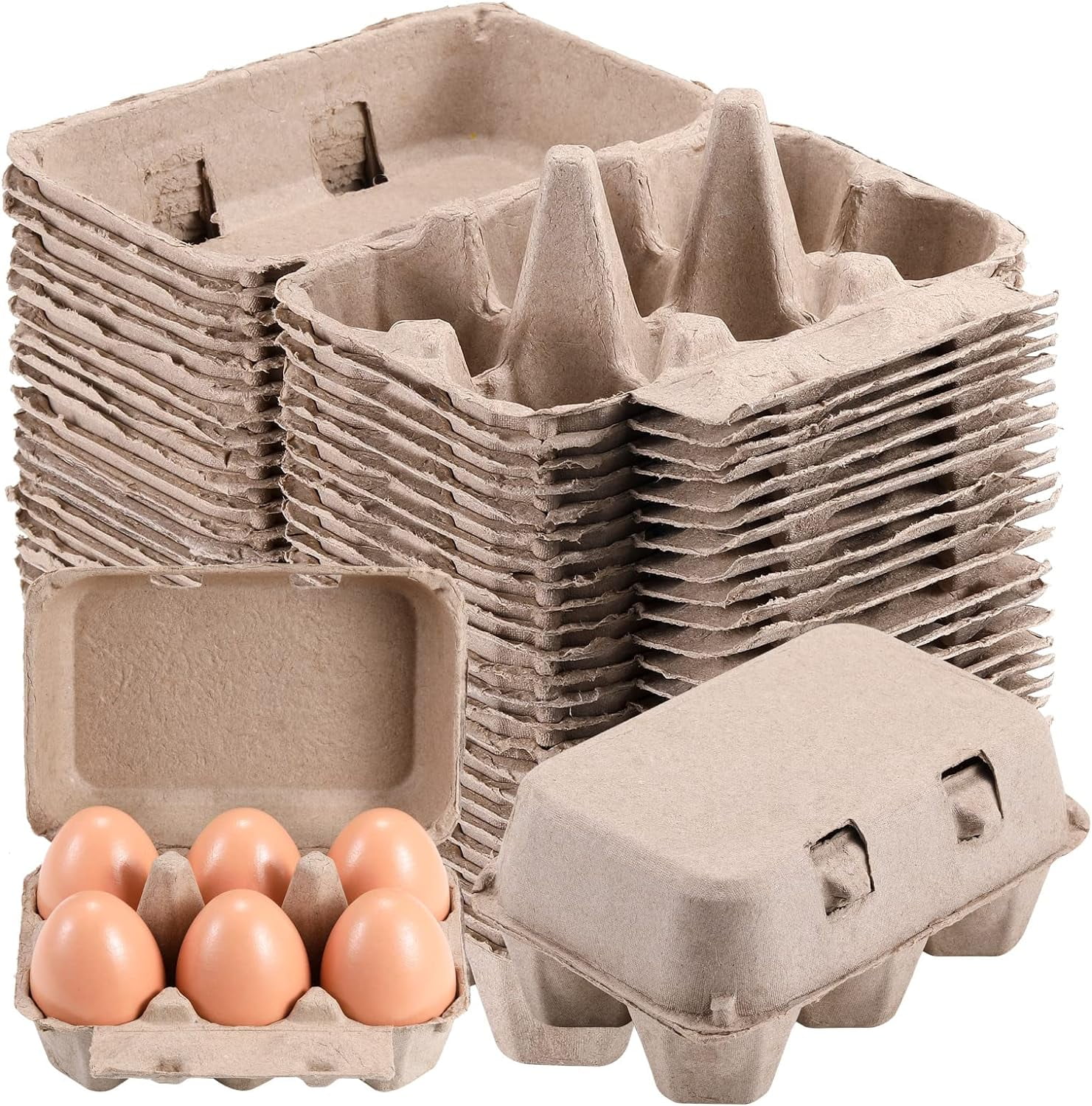 Half Dozen Vine Egg Cartons 25 Pack, Blank Natural Pulp 6 Count Carton for Chicken Eggs Reusable, Storage Tray Strong Holds Up to Six Cardboard Paper Holder Container Refrigerator