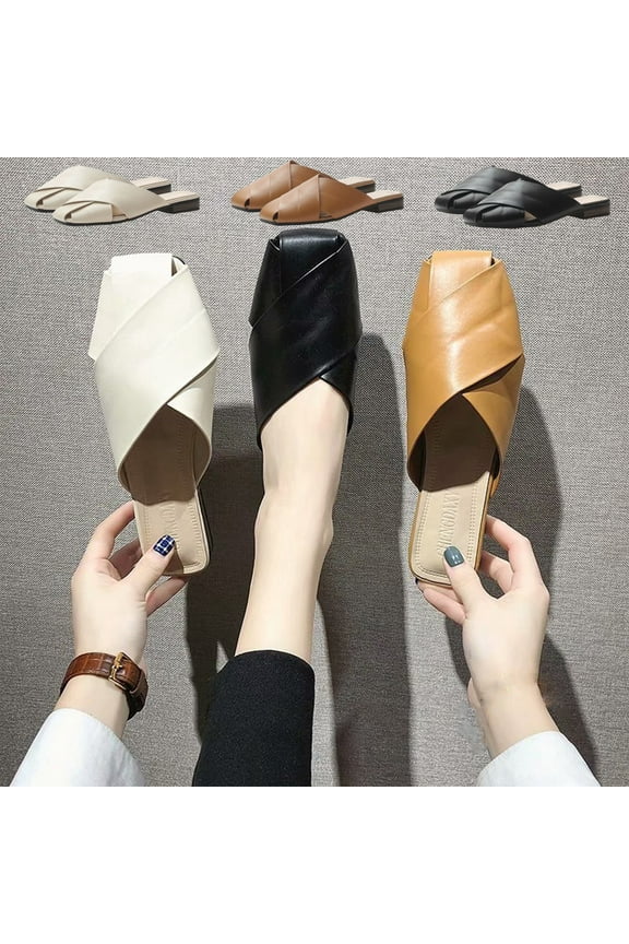 Half Drag Women's Baotou Women's Shoes Casual Flat Low Heel Slippers