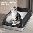 thumbnail image 1 of Half Enclosed Stainless Steel Cat Litter Box, 15cm High Enlarged Basin, Anti-Slip ABS Base, Open Top Anti-Tracking Odor Control Litter Pan for Large Cats, 1 of 5