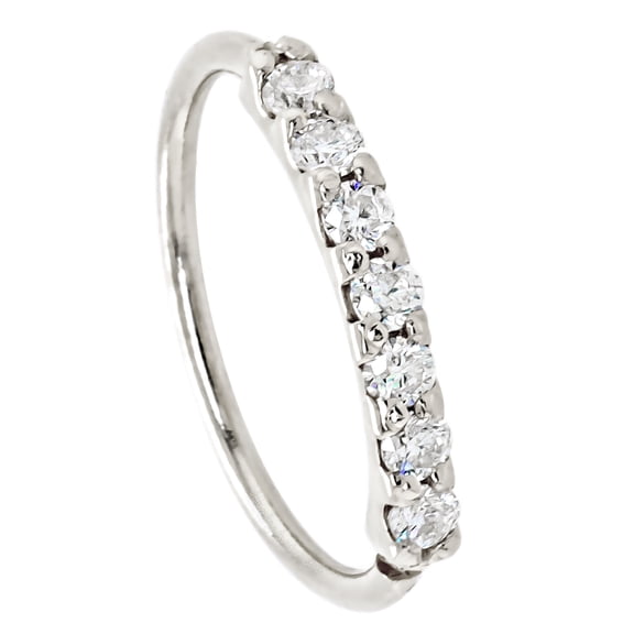 Half Eternity 0.07ctw Moissanite 14Kt White Gold Nose Hoop Ring - 20G Nose Ring / 8mm Diameter Cartilage Ring-MNTW