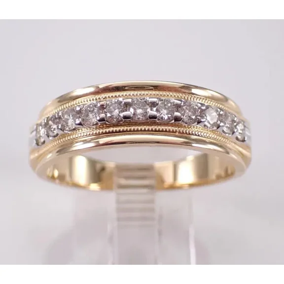 Half Eternity 2Ct Round Cut Simulated Diamond Wedding Men's Band Ring 14K Yellow Gold Plated 925 Sterling Silver