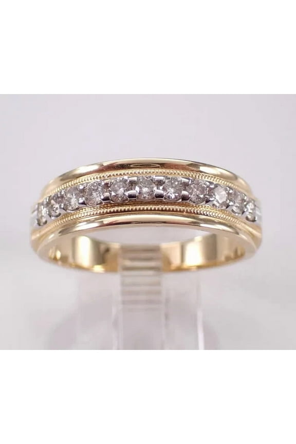 Half Eternity 2Ct Round Cut Simulated Diamond Wedding Men's Band Ring 14K Yellow Gold Plated 925 Sterling Silver