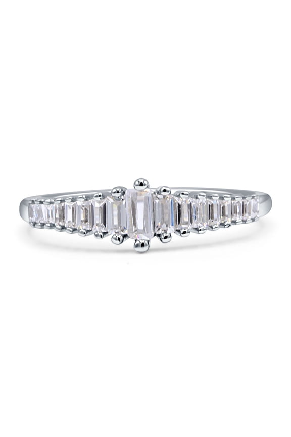 Half Eternity Baguette Taper Ring Cubic Zirconia 925 Sterling Silver Size 9