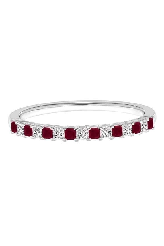 Half Eternity 0.72 Ctw Square Cut Ruby 925 Sterling Silver Valentines Day Gifts Ring