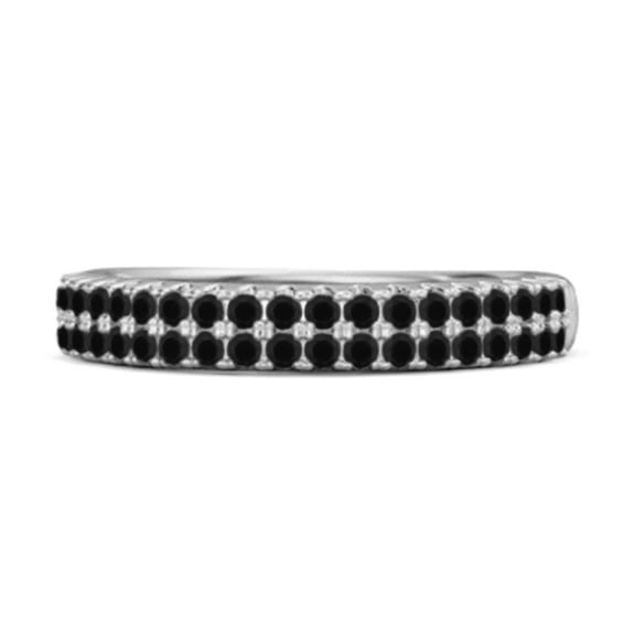 Half Eternity Band 0.80 Cts Black Spinel Dual Line Women Valentines Day Gifts Ring 925 Sterling Silver