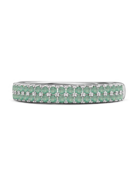 Half Eternity Band 0.80 Cts Emerald Dual Line Women Valentines Day Gifts Ring 925 Sterling Silver