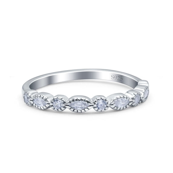 Half Eternity Band Marquise Round Simulated 925 Sterling Silver Size 9