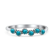 BLUE APPLE JEWELRY Half Eternity Band Oxidized Ring Simulated Turquoise Ring 925 Sterling Silver Size 5