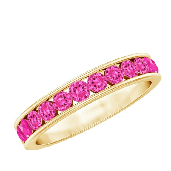 Rosec Jewels Half Eternity Band Ring with Created Pink Sapphire for Women (1.8 CT, AAAA Quality), 10K Yellow Gold, US 3.50