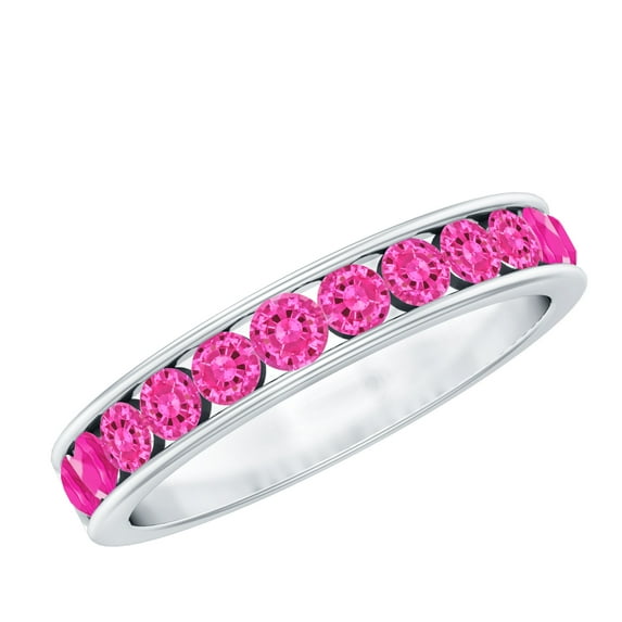 Rosec Jewels Half Eternity Band Ring with Created Pink Sapphire for Women (1.75 CT, AAAA Quality), 925 Sterling Silver, US 11.00