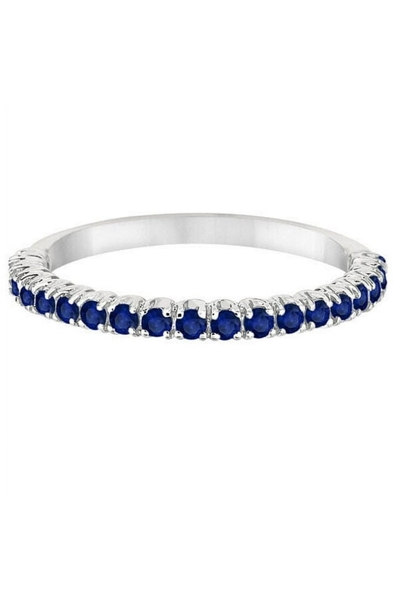 Half-Eternity Blue Sapphire Wedding Band Stacking Ring 925 Sterling Silver Gemstone Jewelry For Women Gift