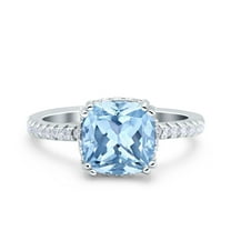 Half Eternity Cushion Cut Wedding Ring Aquamarine CZ 925 Sterling Silver Size 5