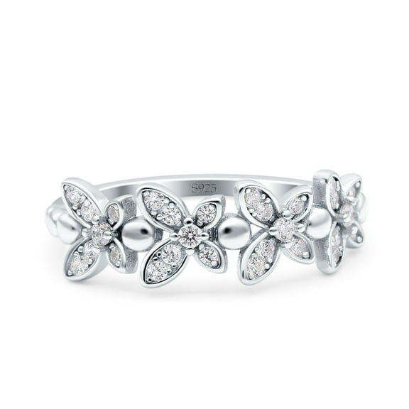 Half Eternity Flower Round Ring CZ 925 Sterling Silver Size 4