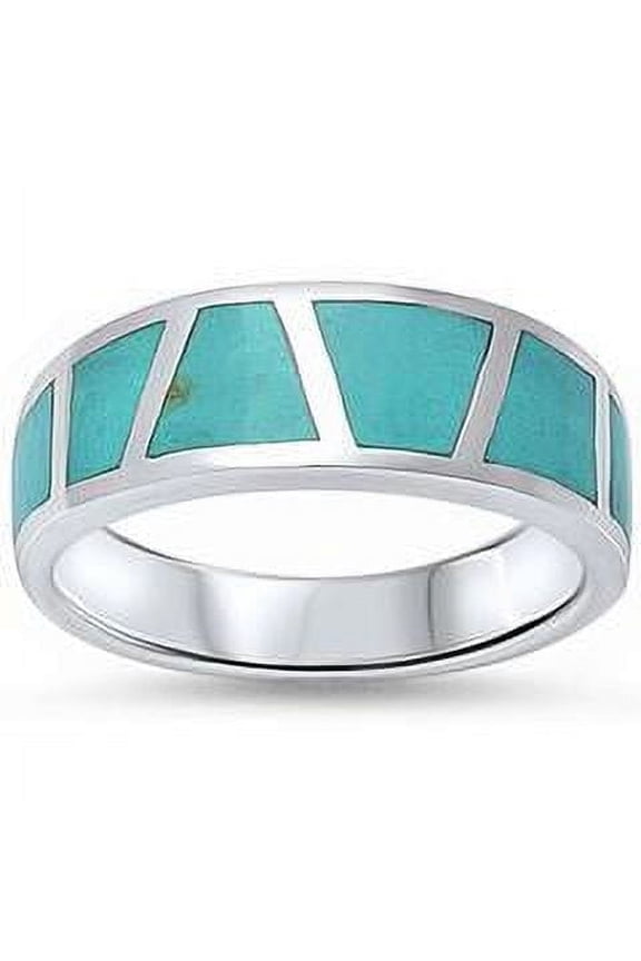 Half Eternity Green Turquoise Inlay Band Ring Solid 925 Sterling Silver Size 8