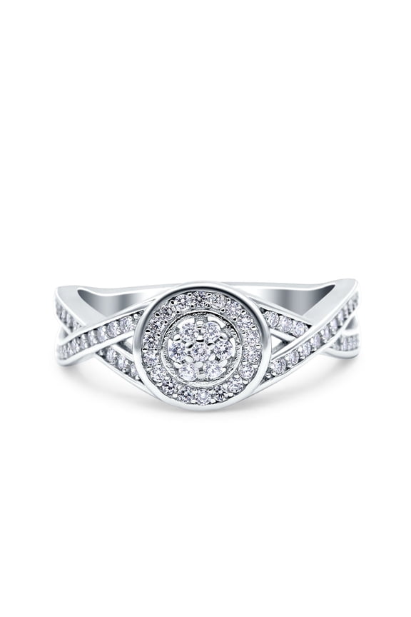 Half Eternity Halo Art Deco Ring Wedding Infinity Band Round Pave CZ 925 Sterling Silver Size 4