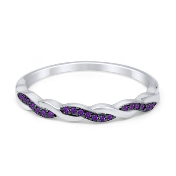 Half Eternity Infinity Twisted Band Rings Amethyst CZ 925 Sterling Silver Size 9
