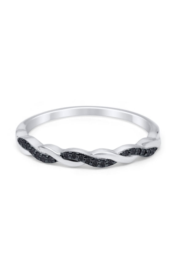 Half Eternity Infinity Twisted Band Rings Black CZ 925 Sterling Silver Size 6