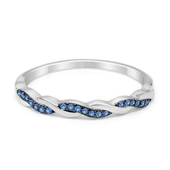 Half Eternity Infinity Twisted Band Rings Blue Topaz CZ 925 Sterling Silver Size 11