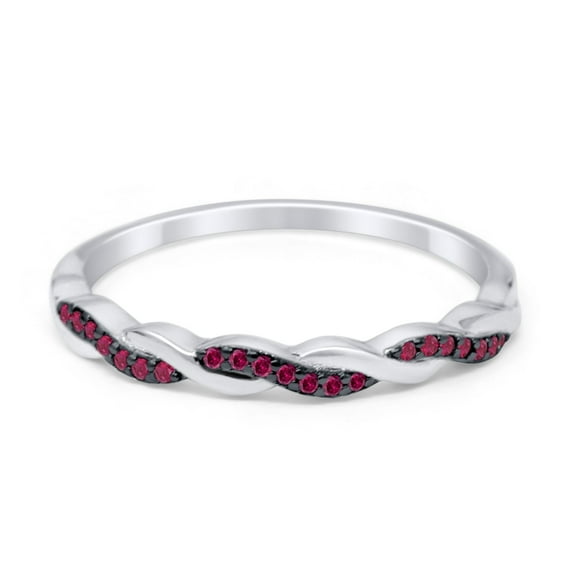 Half Eternity Infinity Twisted Band Rings Red Ruby CZ 925 Sterling Silver Size 10