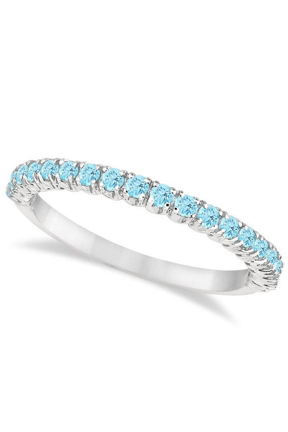 Half-Eternity Pave-Set Thin Aquamarine Stack Ring 14k White Gold (0.65ct)