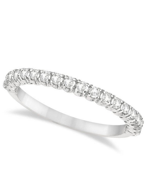 Half-Eternity Pave-Set Thin Diamond Stacking Ring 14k White Gold (0.50ct)
